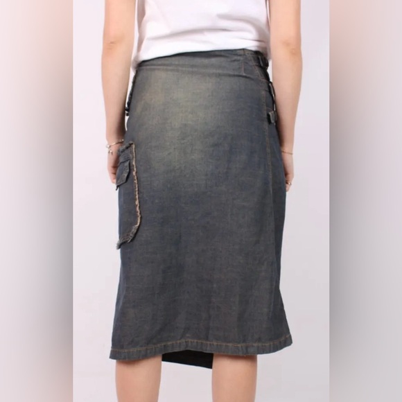 Cop Copine Vintage Y2K Denim Wrap Midi Skirt As Seen On Bella Hadid size Medium - Picture 11 of 16
